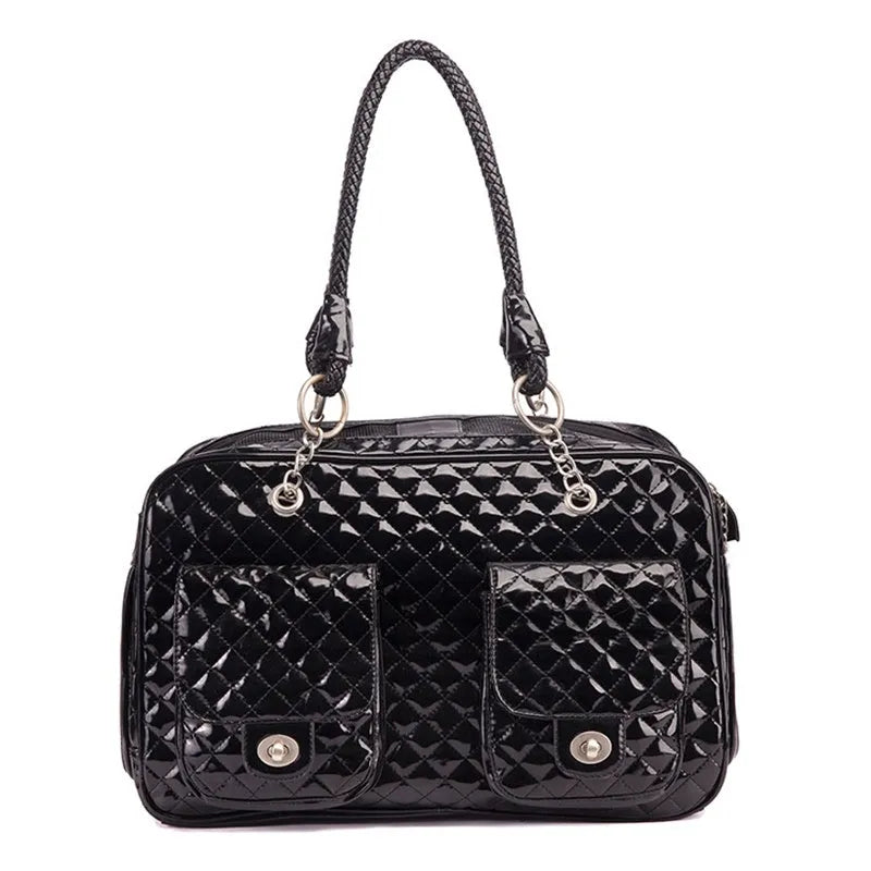 Portable PVC pet bag for Teddy pets, available in black and white, lightweight carrier for small dogs