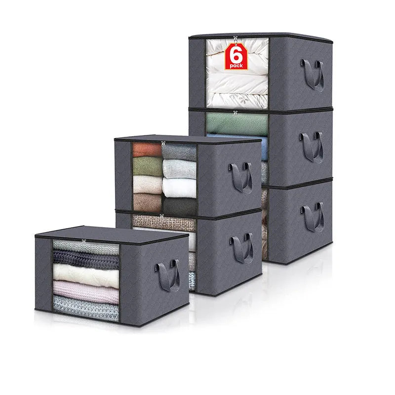Non-woven fabric storage organiser bag for quilts and clothes in beige colour.