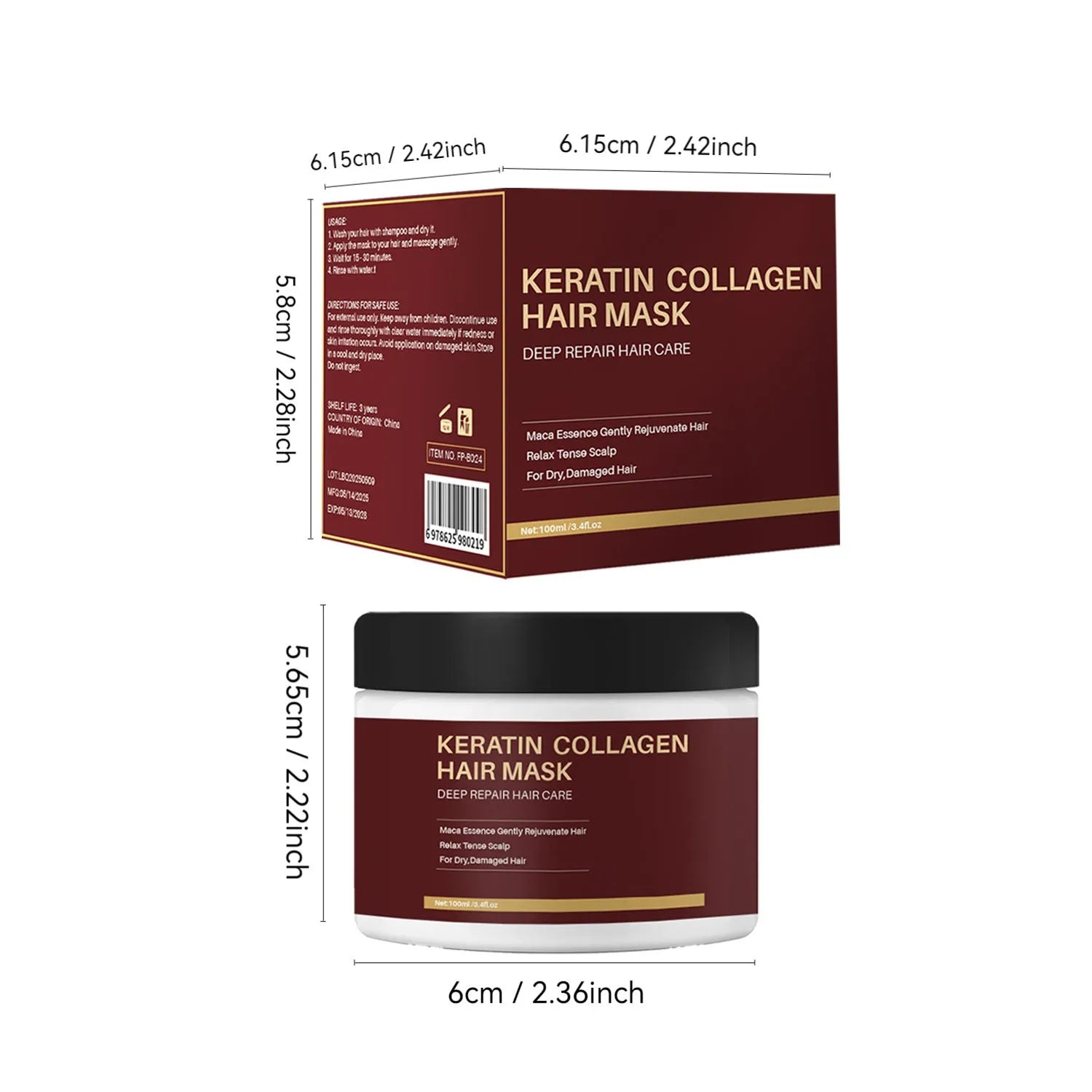 100ml collagen hair mask bottle for moisturising and repairing dry, damaged hair