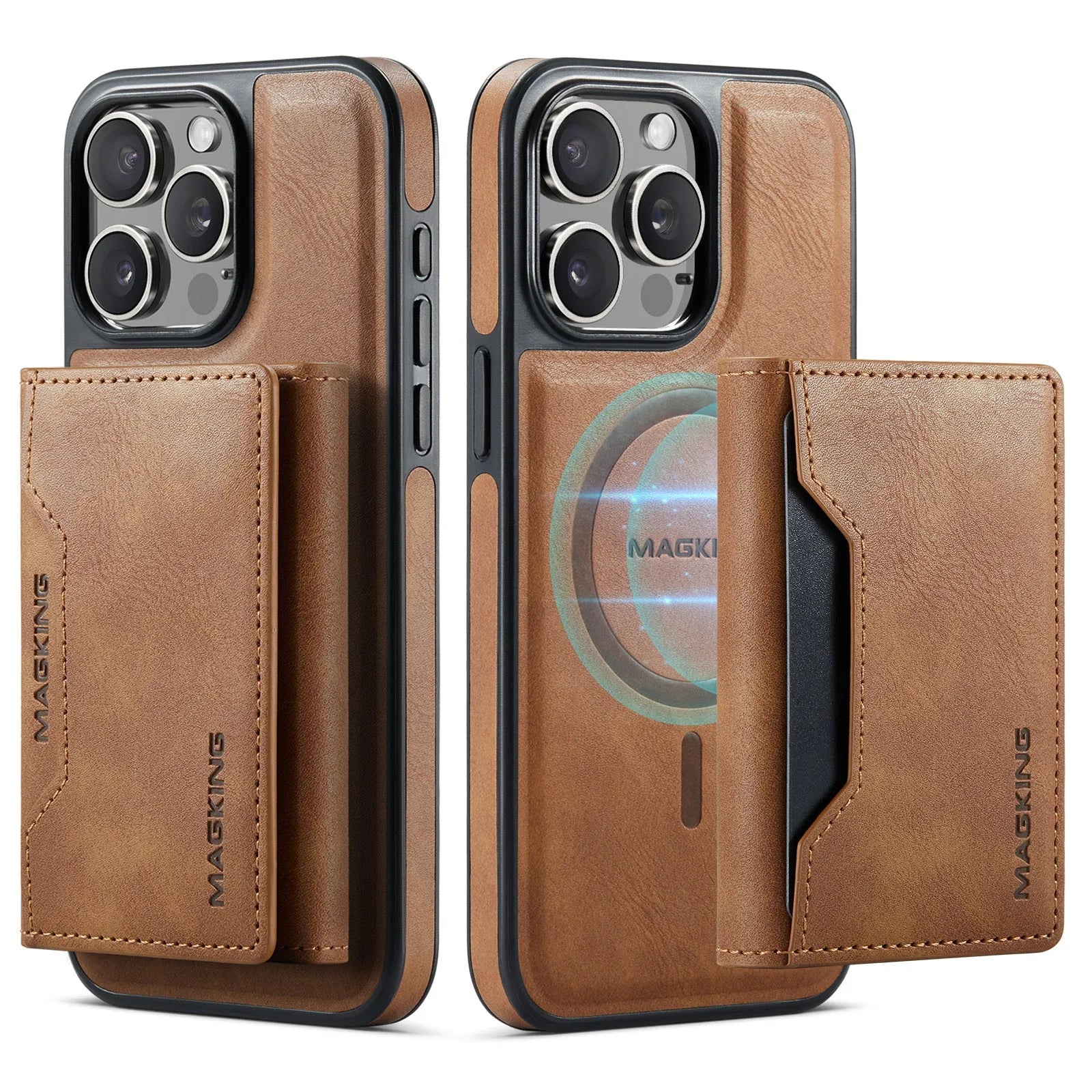 Multi-card TPU phone case with card slot and kickstand for Apple iPhone 12-16 series in black
