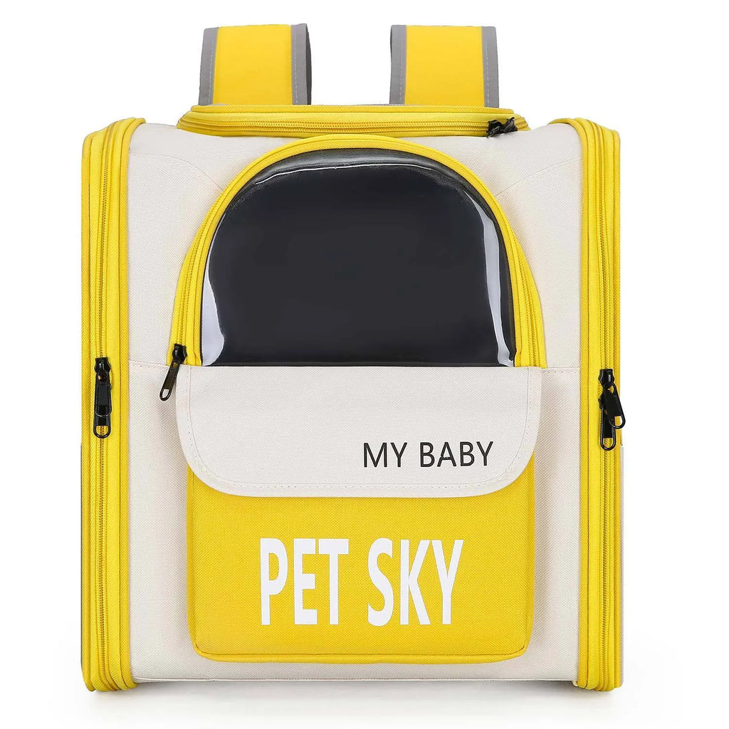 Outdoor portable pet carrier backpack in Oxford cloth with breathable design, black colour option