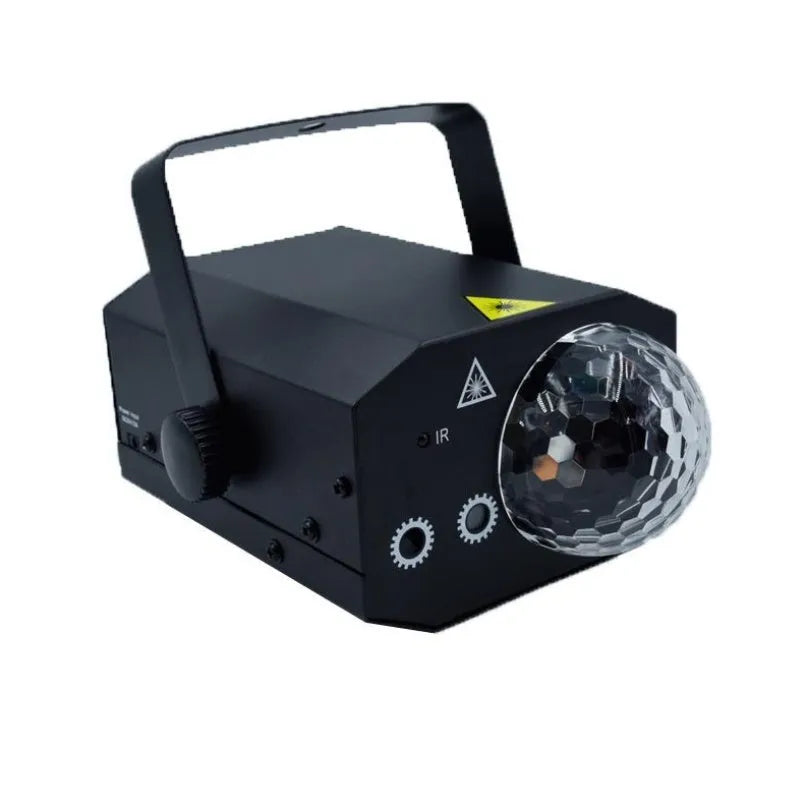 LED laser magic fan stage lighting equipment with compact black housing measuring 190mm