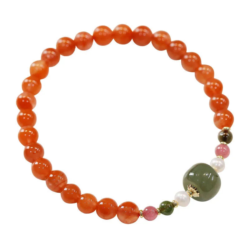 Natural Sichuan cherry red Southern red agate bracelet for women with round beads and retro ethnic styling