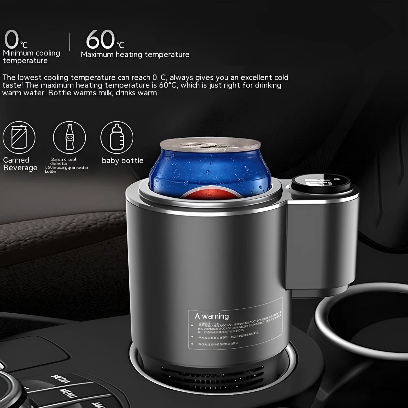 Car drink cooler and heater unit with 12V cigarette lighter plug and coffee cup