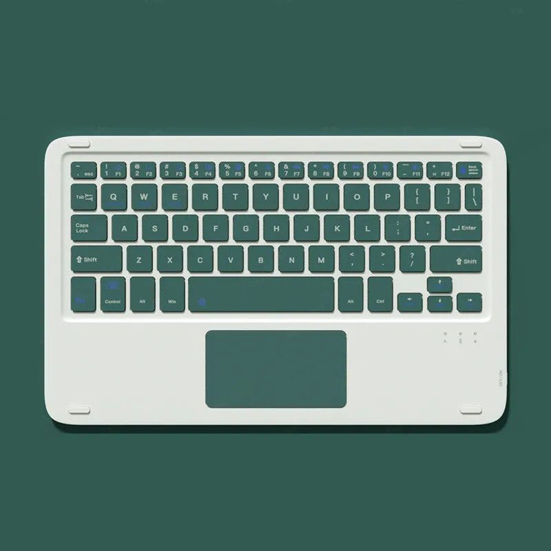 Pink Bluetooth touch keyboard and mute wireless mouse combo with USB charging cable on white background