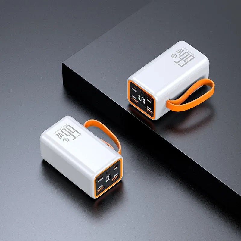 20000 mAh fast charge power bank in black or white plastic casing