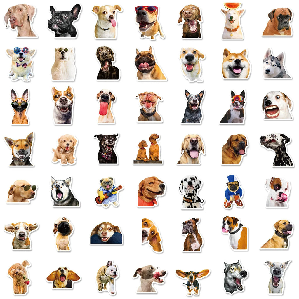 Pack of 100 realistic Nordic style dog face expression vinyl stickers for decoration.