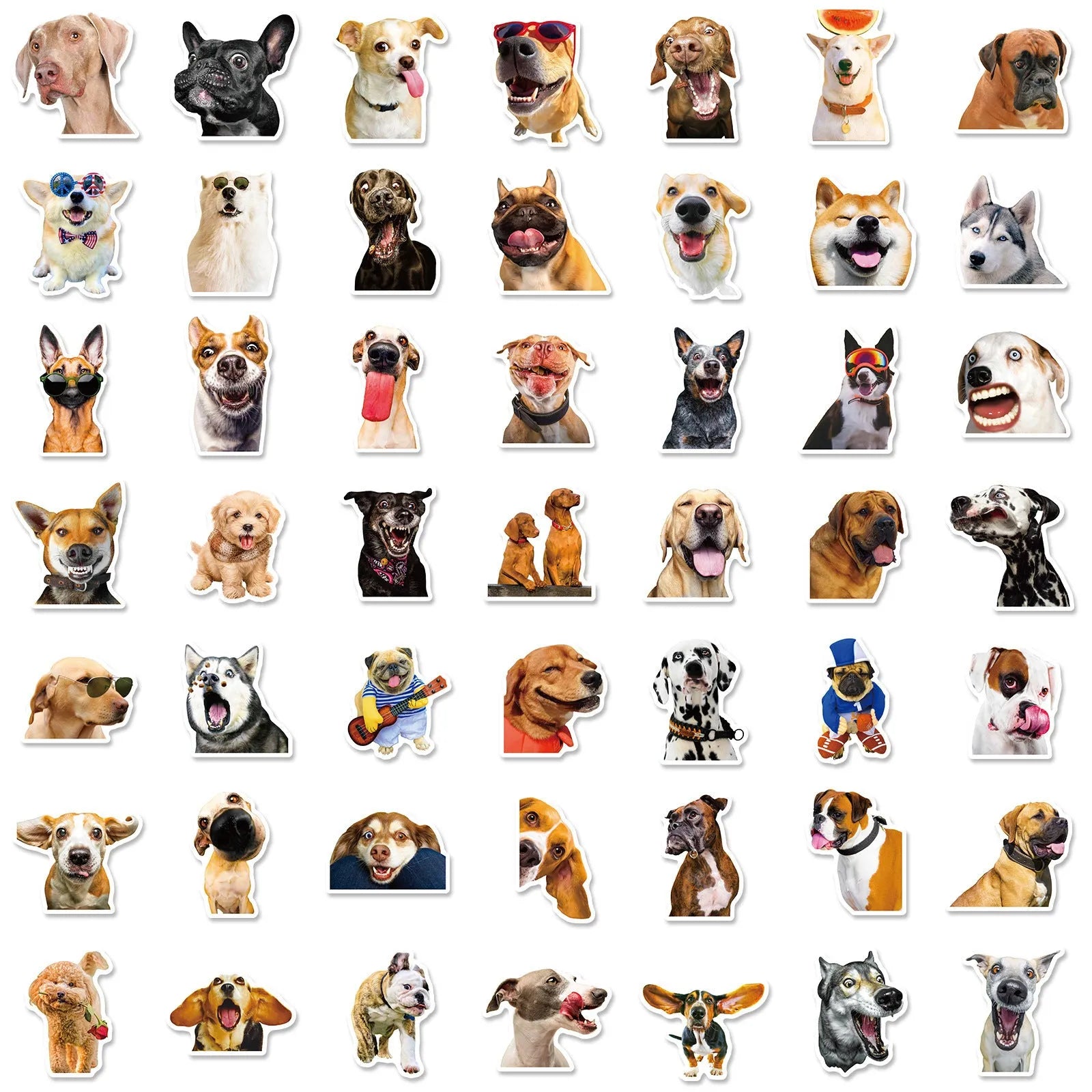 Pack of 100 realistic Nordic style dog face expression vinyl stickers for decoration.