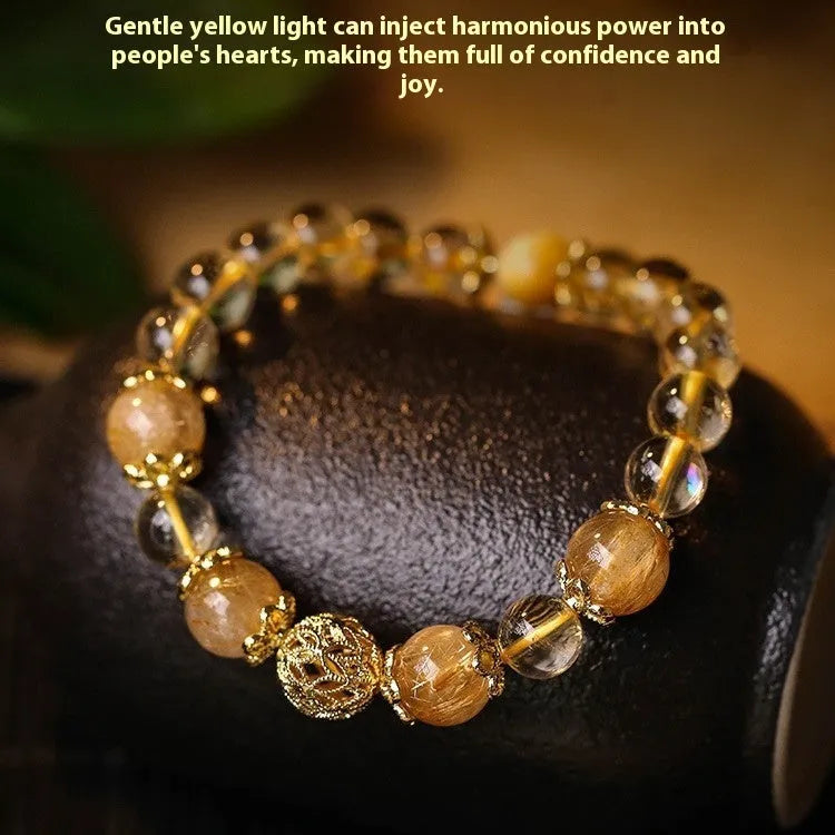 Women's retro citrine lucky bracelet in artificial crystal with amethyst or yellow gold electroplated finish.
