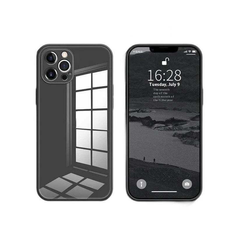 White tempered glass all-inclusive drop-resistant phone case for iPhone with cream white finish and simple ins style