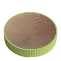 Round green and white cat scratching board with corrugated paper surface and replacement pads