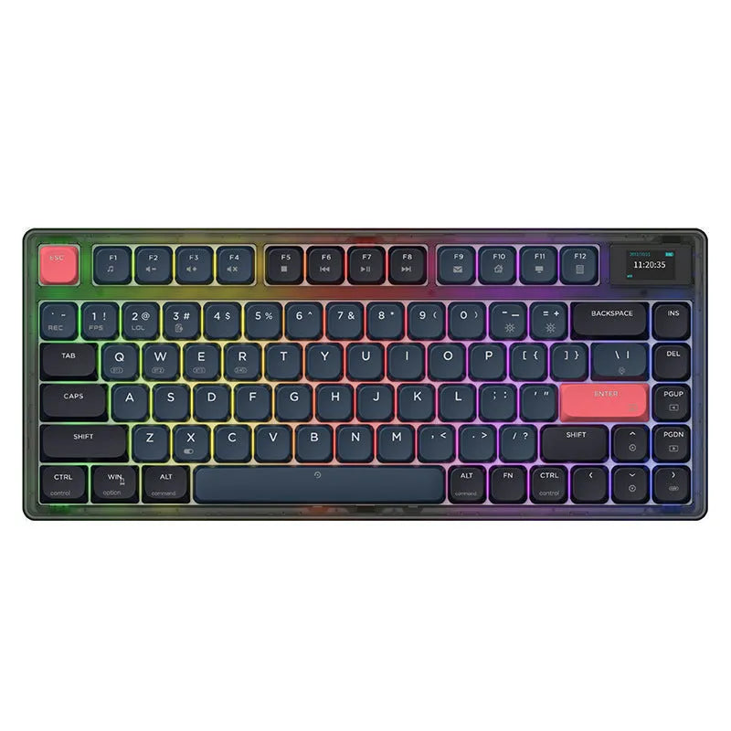 Ajazz AK832PRO green mechanical keyboard with colour screen, compact 81-key layout, and RGB lighting.