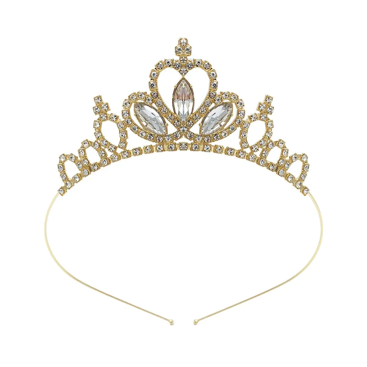 Girl's electroplated alloy princess crown headdress in gold and silver colour variations for birthday parties