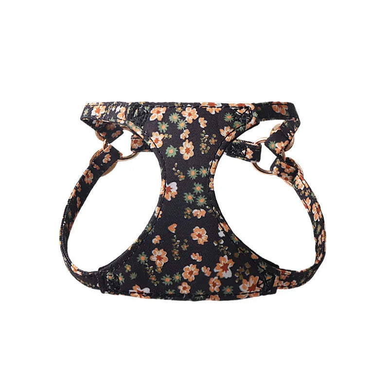 Floral pattern pet harness with matching leash for small dogs in multiple colour options