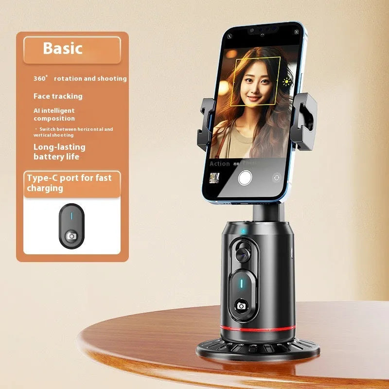 Smart AI face recognition selfie holder with 360 degree rotation and Bluetooth remote control for mobile live streaming