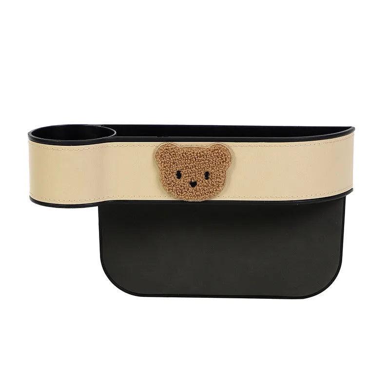 Car seat gap storage box with cartoon bear pattern for organising vehicle interior