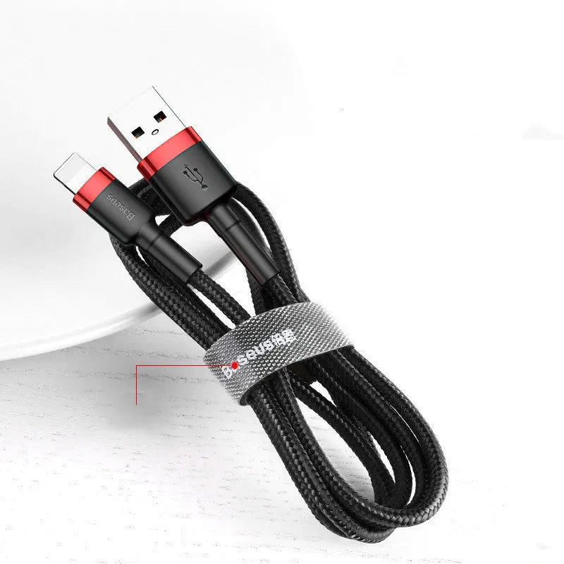 Red and black Apple compatible USB Lightning charging cable for iPhone models