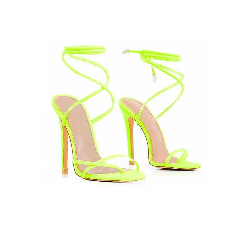 Candy Bright Toe Strap High Heels in rose red with microfiber upper and rubber sole, side view
