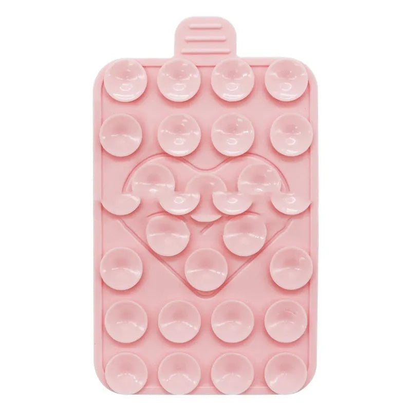 Double sided silicone suction cup phone case holder in gray white, showing hot pressed construction for universal fit on smooth surfaces
