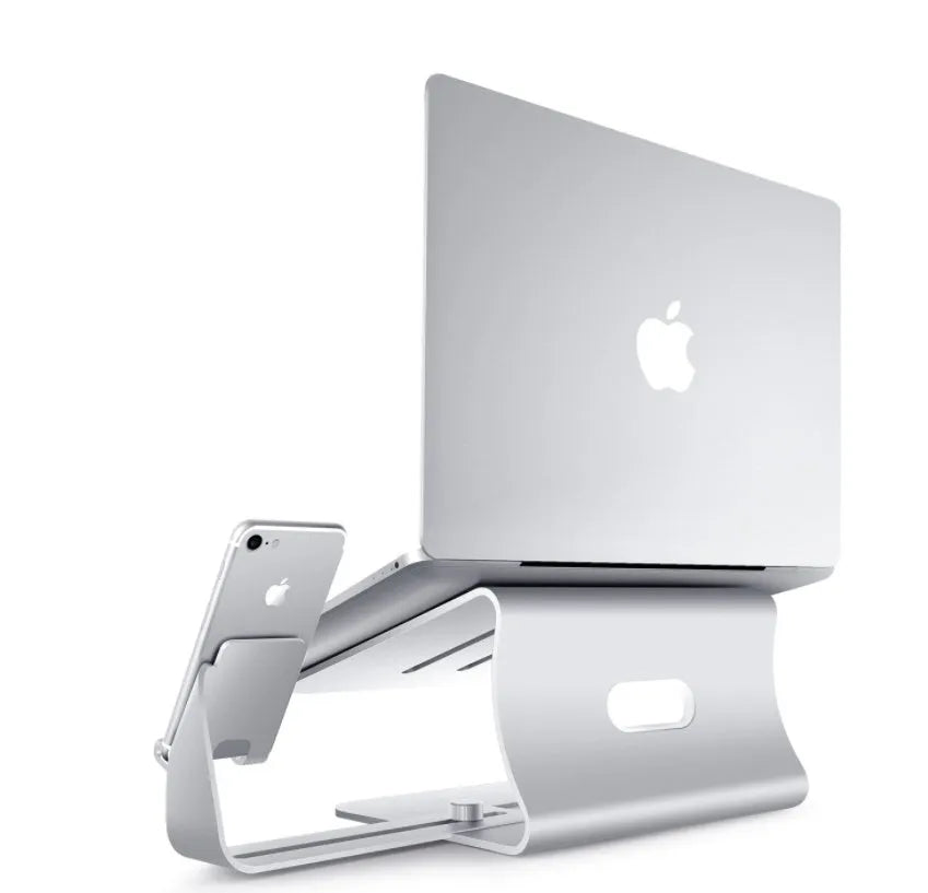 Silver desktop lazy bracket 26x24.3x19cm on a desk holding a tablet