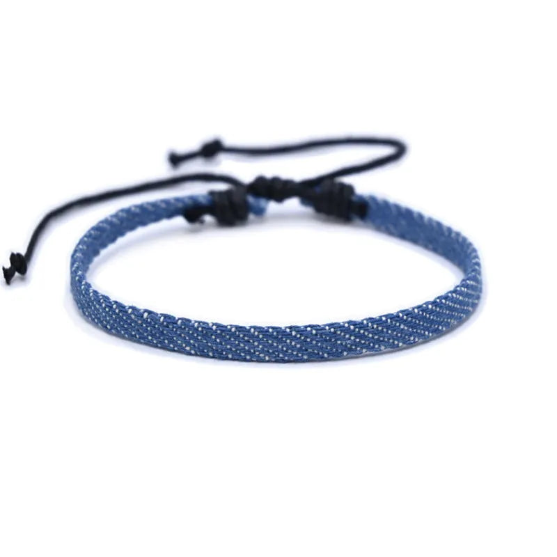 National style denim fabric bracelet carrying strap with mixed material construction