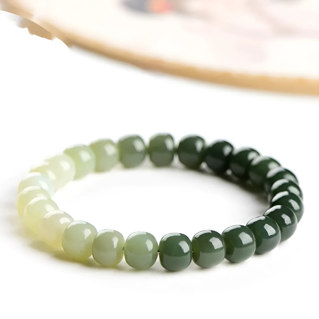 Hetian jade bracelet with sunny water gradient colour on wrist