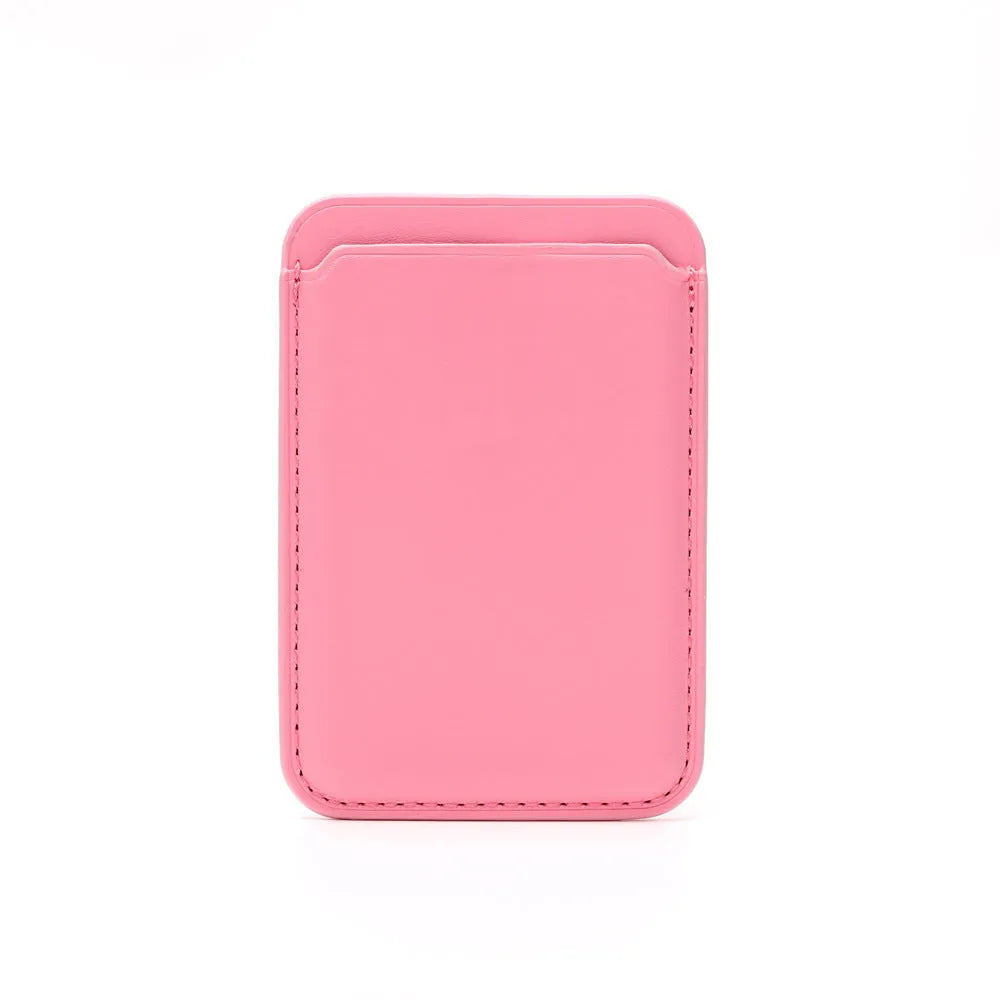 Black PU leather iPhone case with a magnetic card holder slot on the back.