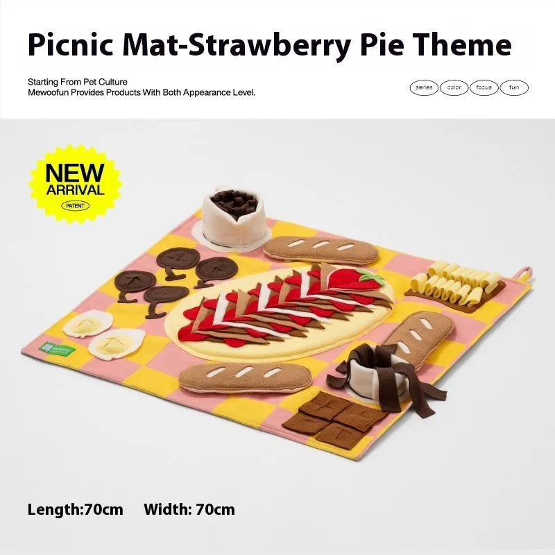 Plastic fabric dog sniffing mat with themed design for treat hiding and canine enrichment