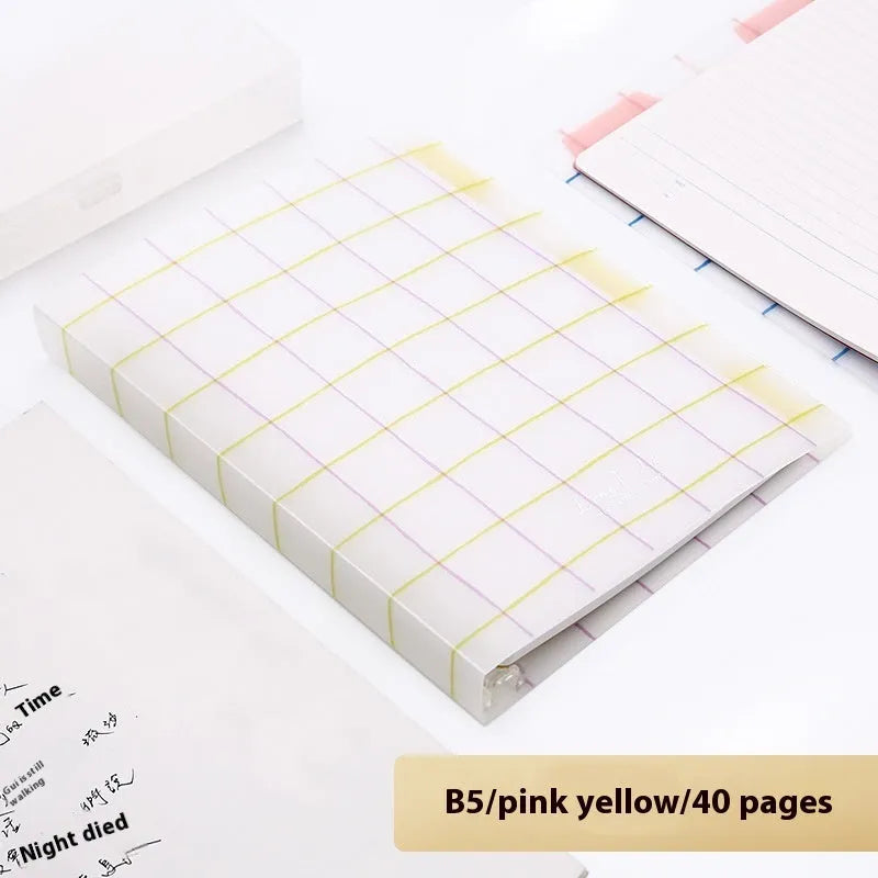 Refillable loose-leaf spiral notebook in B5 size with a pastel blue PP cover and lined pages.