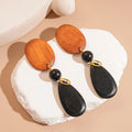 Wooden retro fashion earrings with ellipse shape in brown-black colour European American style