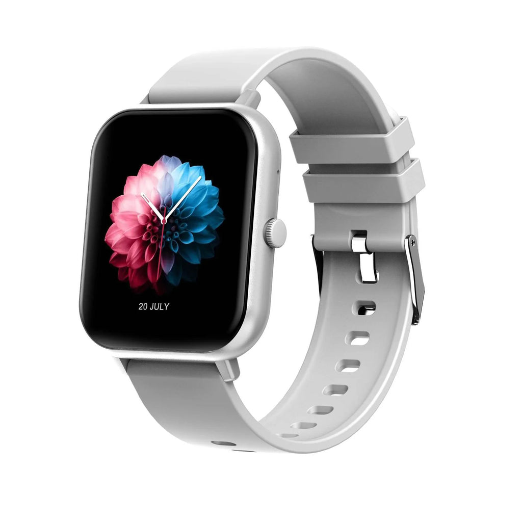 Black smart watch with touch button and TFT screen on a wrist, showing heart rate monitoring display.