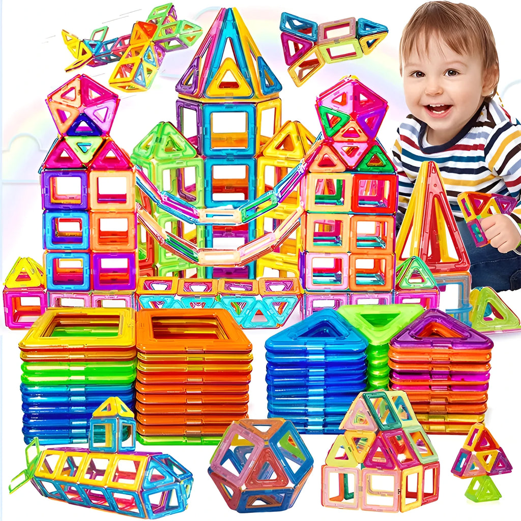 Magnetic building blocks set with ABS plastic pieces for children's construction play