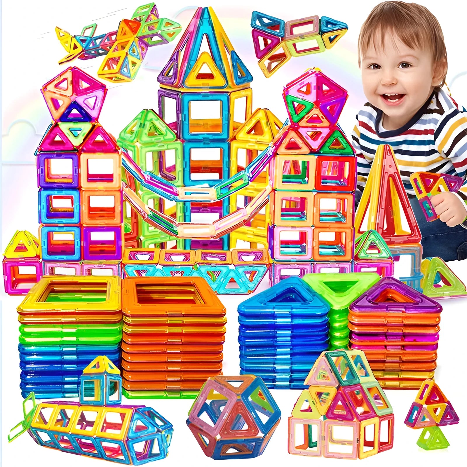 Magnetic building blocks set with ABS plastic pieces for children's construction play