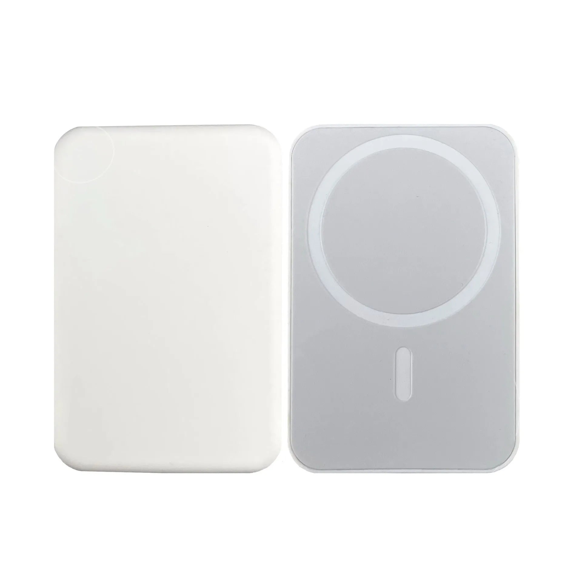 Portable magnetic wireless charger in white with 5000mAh capacity showing compact dimensions