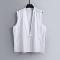 Men's loose-fitting sleeveless linen vest in solid colour for summer wear