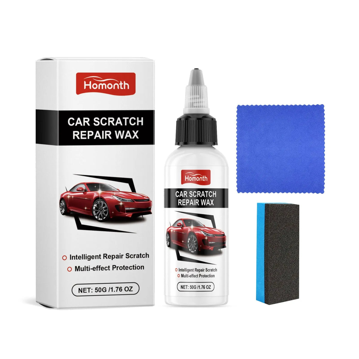 Car scratch care cream 50g tube with sponge and towel for paintwork cleaning and polishing