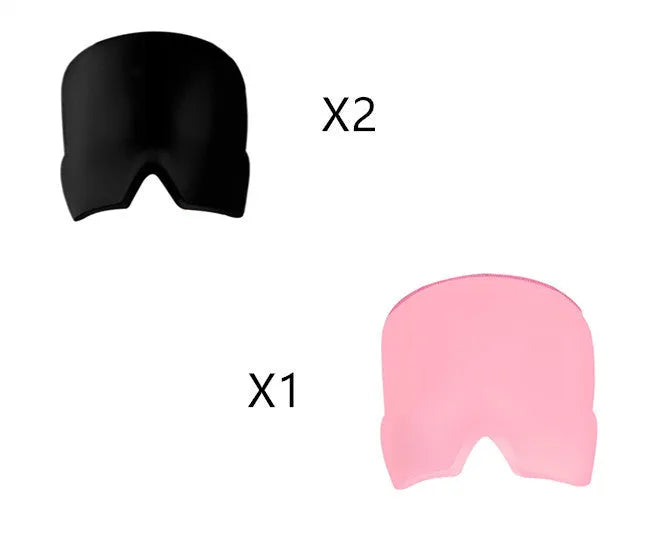 Black elastic cloth cooling gel eye mask for headache relief showing adjustable fit