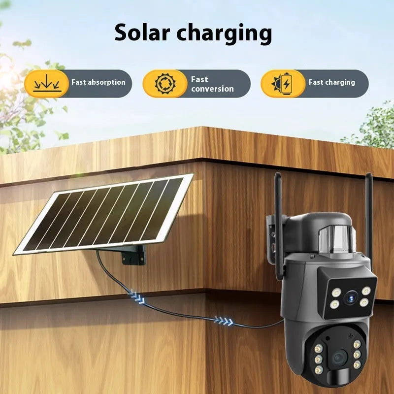 360 night vision solar security camera with 6MP HD full colour lens wall mounted outdoor