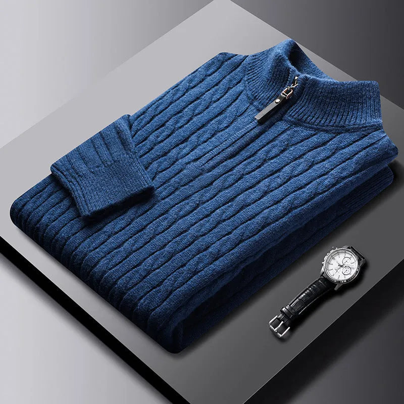 Eight loose men's casual cardigan sweater coat in M8511 apricot, thick polyester knit, slim fit, long sleeves, front view