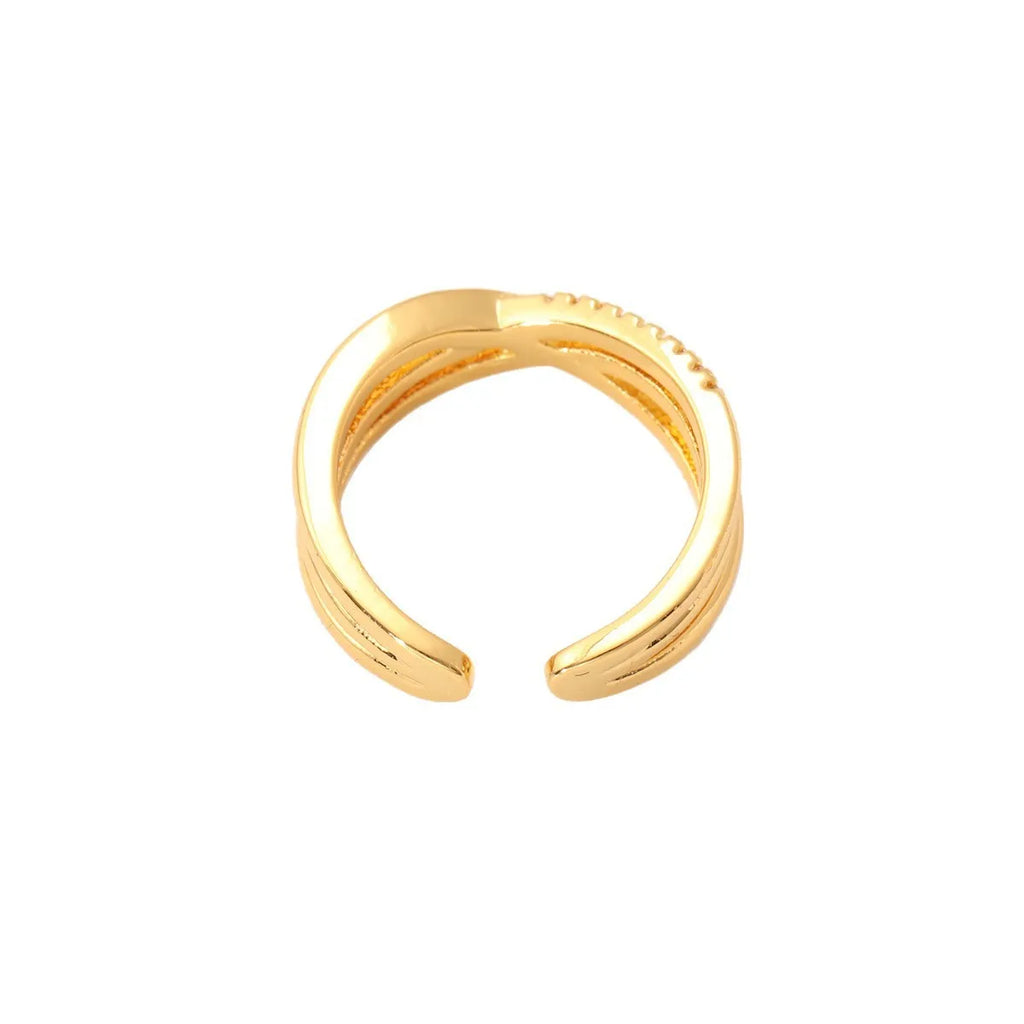 Women's simple geometric line open ring in gold colour with electroplated finish on copper
