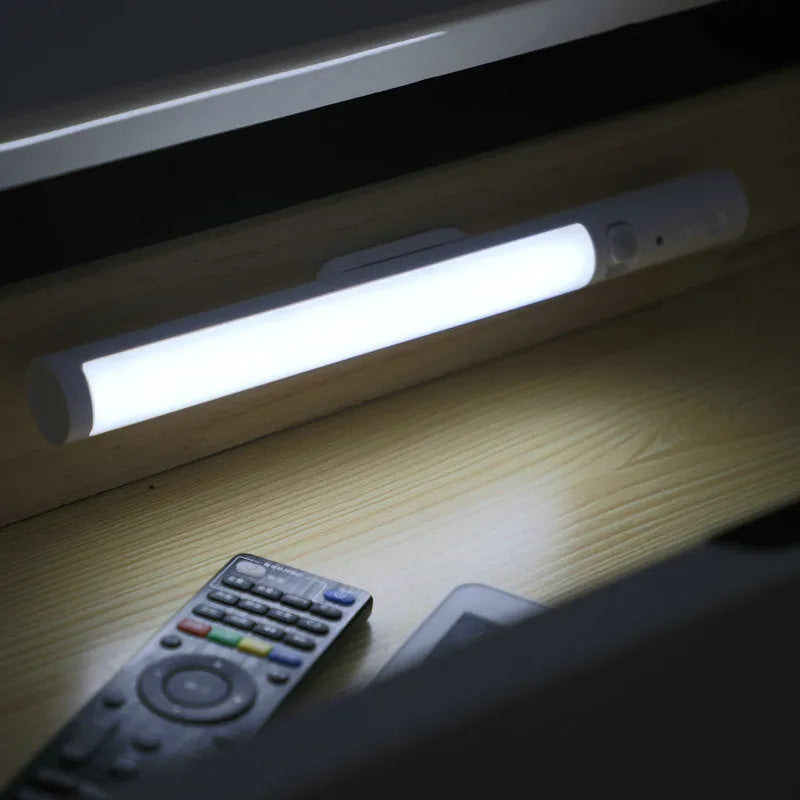 Human body induction cabinet wall light with magnetic mount for battery-operated sensor lighting in wardrobes