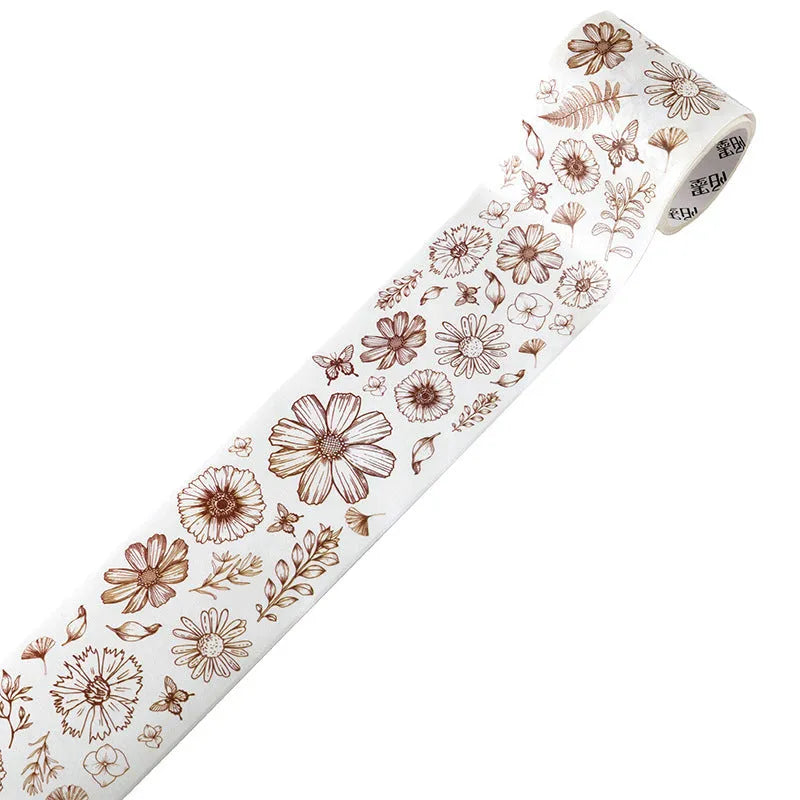 Roll of Japanese paper floral washi tape with vintage watercolour designs for journaling and craft projects