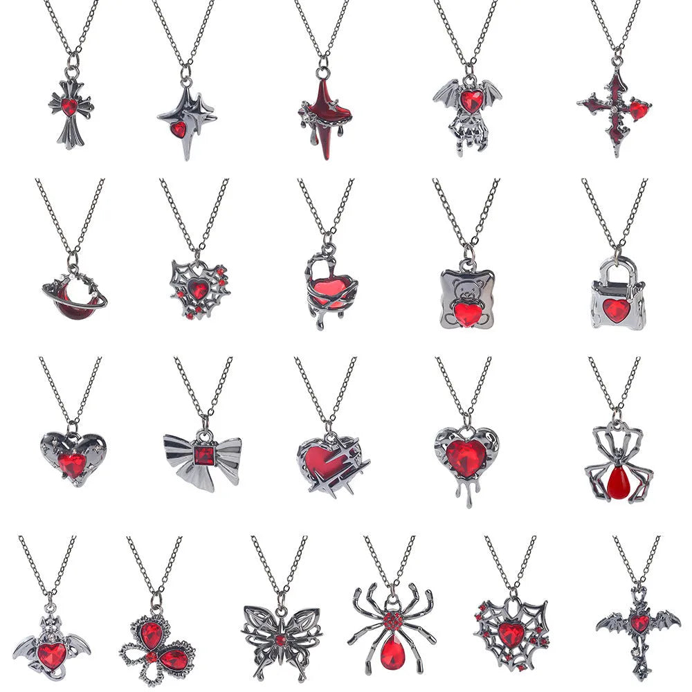 Gothic zinc alloy necklace with electroplated bat and spider pendant designs for Halloween.