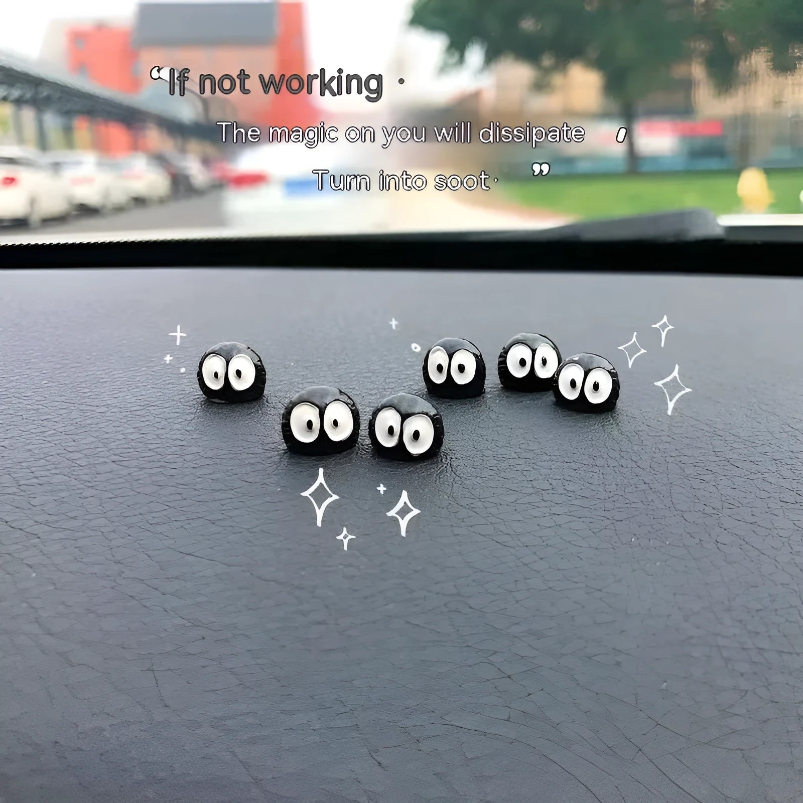 Cartoon car black briquette resin decorations approximately 1cm with traceless tape for display.