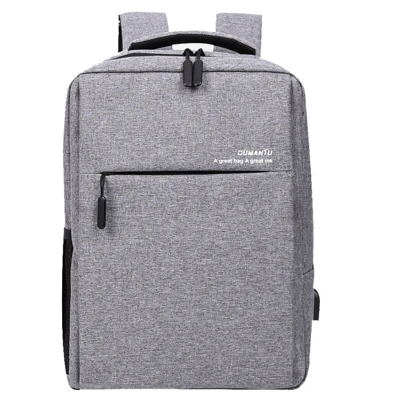 Waterproof shockproof rechargeable laptop backpack in Oxford cloth showing size options for 14-inch and 15.6-inch computers
