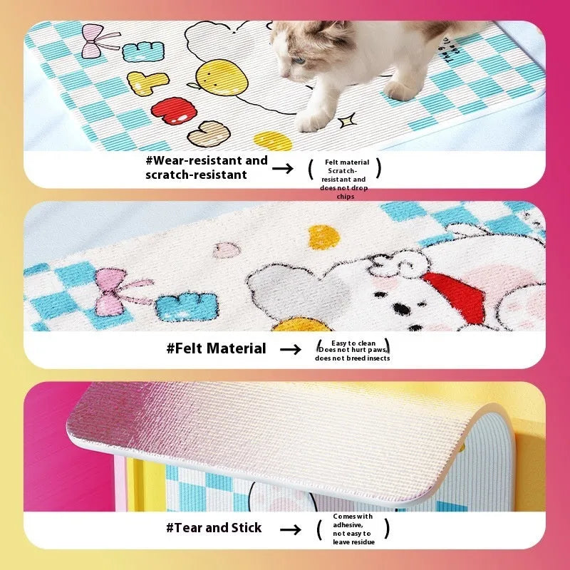 Cartoon cat scratch board wall felt scratch pad in Happy Kitten pattern for pets