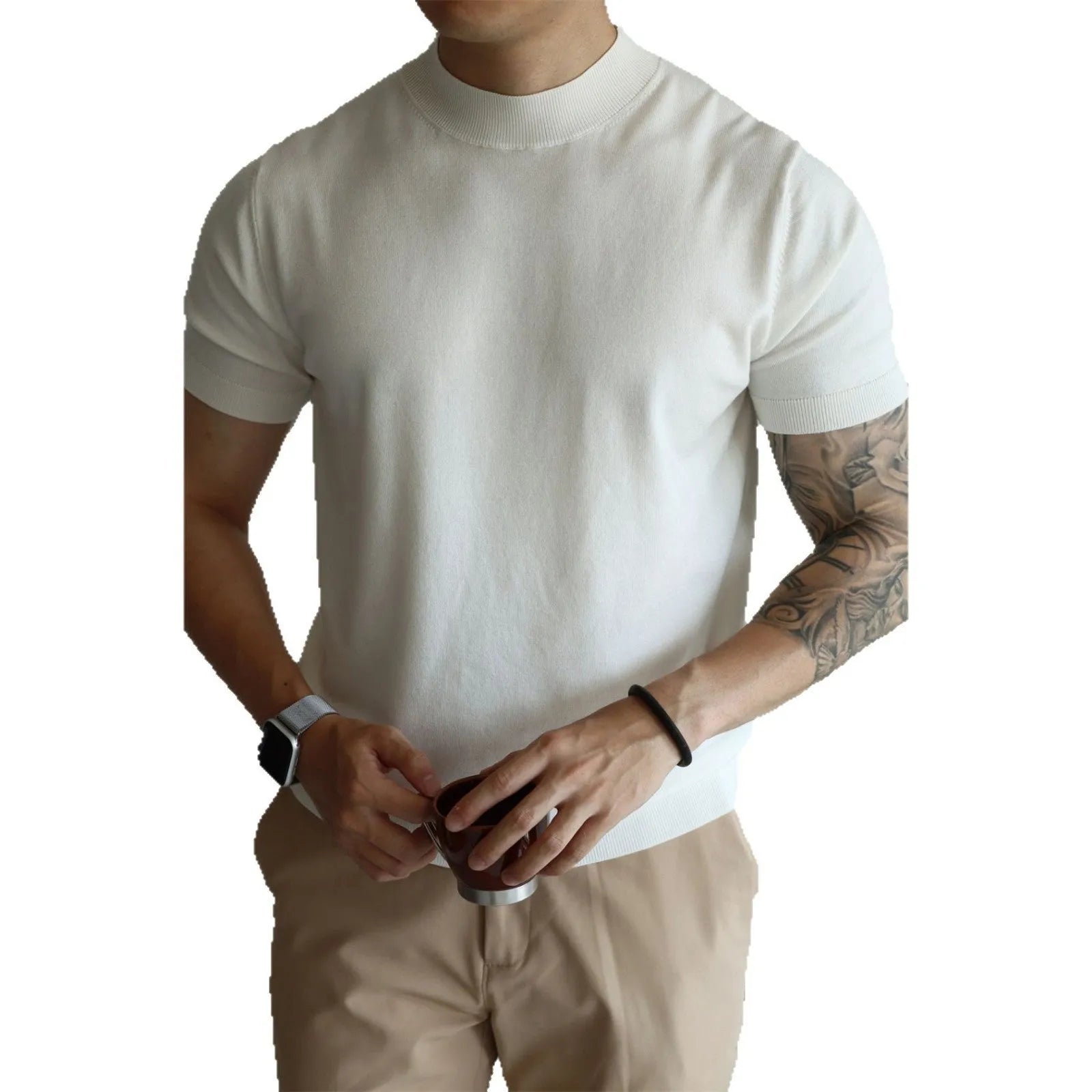 Men's slim-fit solid colour t-shirt in polyester fabric available in eight colour options