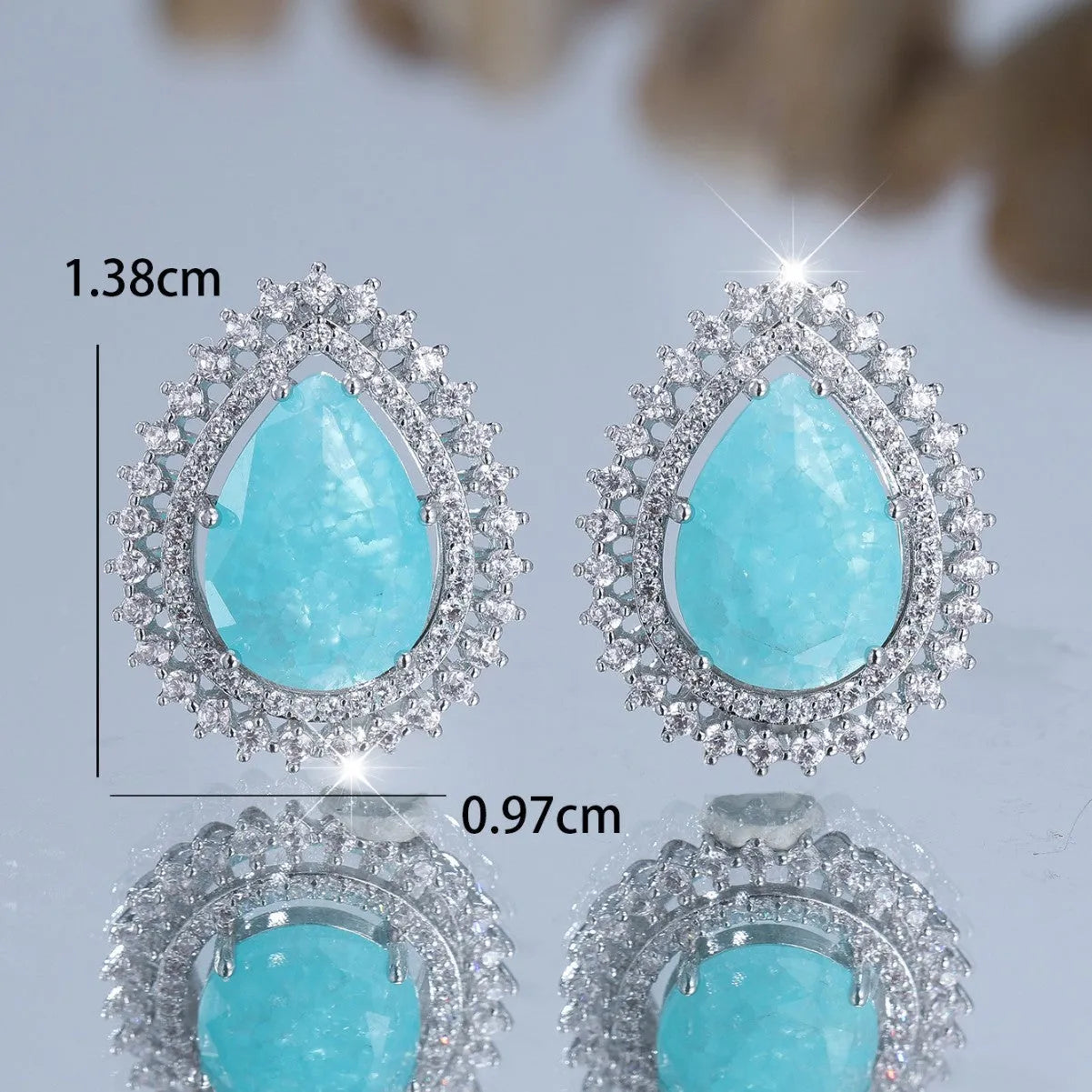 Women's heart-shaped water drop earrings with electroplated platinum ice flower diamond finish