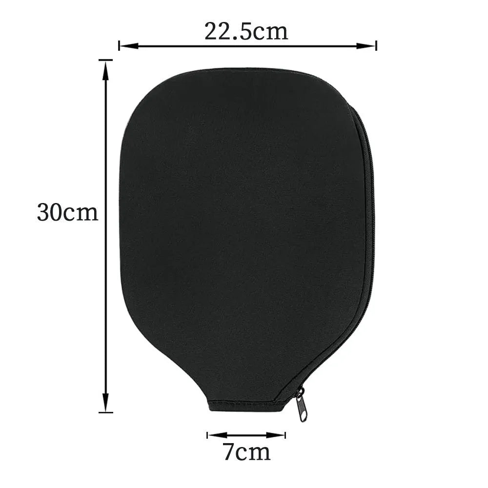 Black neoprene protective sleeve for a table tennis racket on a plain background