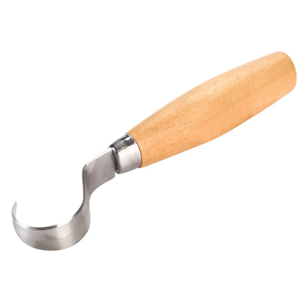 FastCraft curve carving knife with stainless steel blade and wooden handle for woodworking